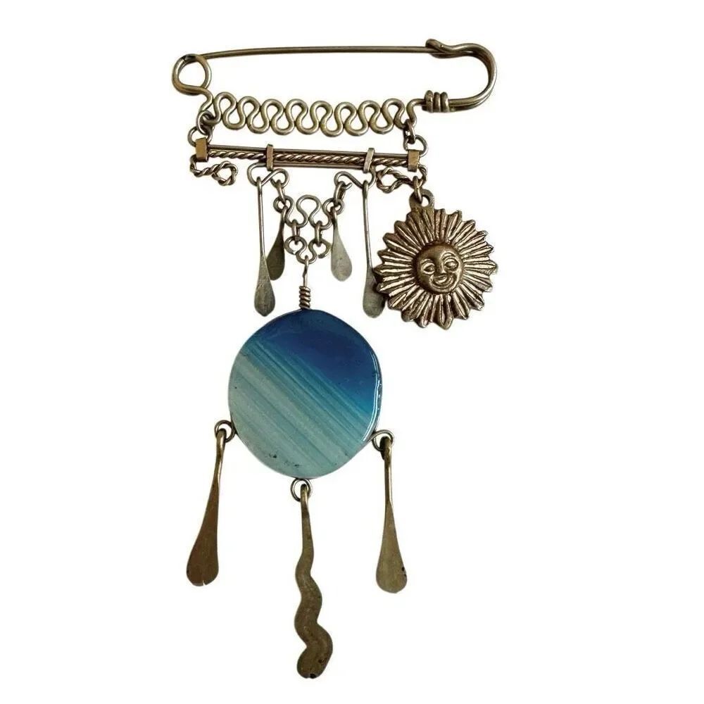 VINTAGE AZTEC WIRE PIN DANGLE SILVER TONE
